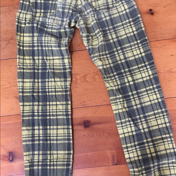 Yellow & Black Plaid Trousers/Jeans, Vintage, sz L - Picture 5 of 7